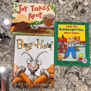 Lot of 3 Children Books - Joy Takes Root/Bugs in My Hair/Look Out Kindergarten